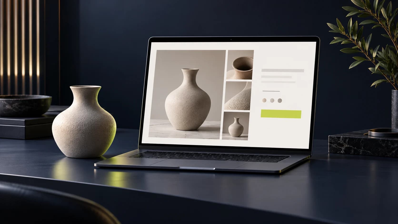 Generated ecommerce concept with a ceramic product and laptop storefront
