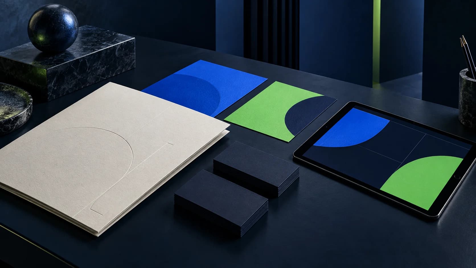 Generated blue and green brand identity materials concept