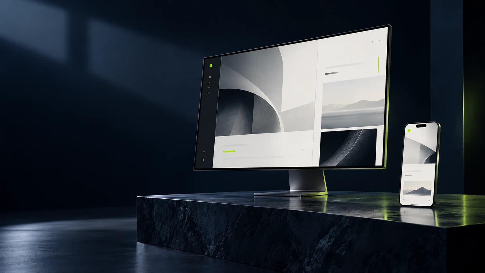 Digital platform concept in a navy architectural studio