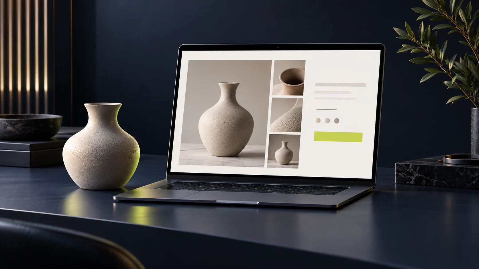 Generated ecommerce concept with a ceramic product and laptop storefront